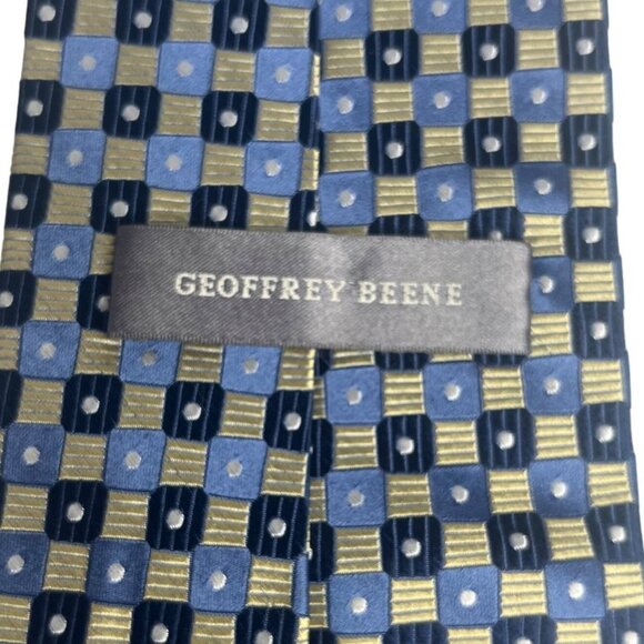 Geoffrey Beene Silk Tie Mens Blue Tan Geometric - Picture 5 of 7